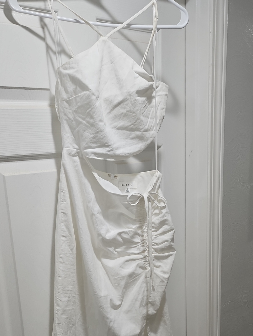 White Midi Dress with Ruched Detail